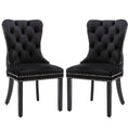 Load image into Gallery viewer, 2x Velvet Dining Chairs Upholstered Tufted Kithcen Chair with Solid Wood Legs Stud Trim and Ring-Black