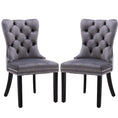Load image into Gallery viewer, 2x Velvet Dining Chairs Upholstered Tufted Kithcen Chair with Solid Wood Legs Stud Trim and Ring-Gray