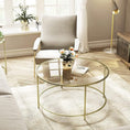 Load image into Gallery viewer, VASAGLE Round Coffee Table Glass Table with Steel Frame Gold LGT21G