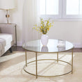 Load image into Gallery viewer, VASAGLE Round Coffee Table Glass Table with Steel Frame Gold LGT21G