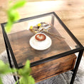 Load image into Gallery viewer, VASAGLE Side Table Tempered Glass End Table with Drawer and Shelf Rustic Brown and Black LET04BX