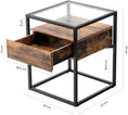 Load image into Gallery viewer, VASAGLE Side Table Tempered Glass End Table with Drawer and Shelf Rustic Brown and Black LET04BX
