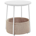 Load image into Gallery viewer, VASAGLE Small Round Side End Table with Fabric Basket White and Beige