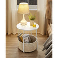 Load image into Gallery viewer, VASAGLE Small Round Side End Table with Fabric Basket White and Beige
