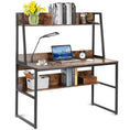 Load image into Gallery viewer, Computer Table Desk Book Storage Student Study Home Office Workstation with Bookshelf (Rustic Brown)