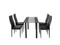 Load image into Gallery viewer, 5PC Indoor Dining Table and Chairs Dinner Set Glass Leather Kitchen-Mix Black
