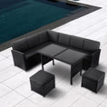 Load image into Gallery viewer, Ella 8-Seater Modular Outdoor Garden Lounge and Dining Set with Table and Stools in Black