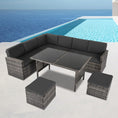 Load image into Gallery viewer, Ella 8-Seater Modular Outdoor Garden Lounge and Dining Set with Table and Stools in Dark Grey Weave