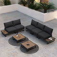 Load image into Gallery viewer, Modern Outdoor 7 Piece Lounge Set with Slatted Polywood Design Tables