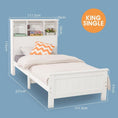 Load image into Gallery viewer, King Single Solid Pine Timber Bed Frame with Bookshelf Storage Headboard- White