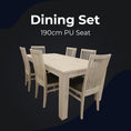 Load image into Gallery viewer, Foxglove 7pc Dining Set 190cm Table 6 PU Seat Chair Solid Mt Ash Wood - White