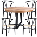 Load image into Gallery viewer, Petunia 5pc 120cm Round Dining Table Set 4 Wishbone Chair Elm Timber Wood