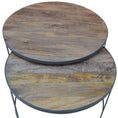 Load image into Gallery viewer, Bete 2pc Mango Wood and Metal Round Nesting 80cm Coffee Table Set -