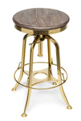 Load image into Gallery viewer, Industrial Height Adjustable Swivel Bar Stool with Oak Wood Top - Gold Finish