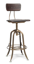 Load image into Gallery viewer, Industrial Wooden Height Adjustable Swivel Bar Stool Chair with Back - Dark French Brass