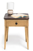 Load image into Gallery viewer, Modern Bedside Table in Brass Finish with Storage Drawer and Wood Top