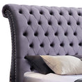 Load image into Gallery viewer, Queen Size Sleigh Bedframe Velvet Upholstery Grey Colour Tufted Headboard And Footboard Deep Quilting