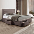 Load image into Gallery viewer, Storage Bed Frame King Size Upholstery Fabric in Light Grey with Base Drawers