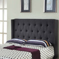 Load image into Gallery viewer, Bed Head Queen Charcoal Headboard Upholstery Fabric Studded Buttons