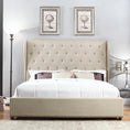 Load image into Gallery viewer, Bed Frame Queen Size in Beige Fabric Upholstered French Provincial High Bedhead