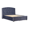 Load image into Gallery viewer, Queen Size Storage Bed Frame Upholtery Navy Blue Fabric with 2 Drawers