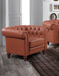 Load image into Gallery viewer, Single Seater Brown Sofa Armchair for Lounge Chesterfireld Style Button Tufted in Faux Leather