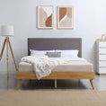 Load image into Gallery viewer, Natural Oak Ensemble Bed Frame Wooden Slat Fabric Headboard Queen