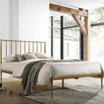 Load image into Gallery viewer, Metal Bed Frame Base Platform in Gold Double Mid Century Timber Slat