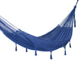 Load image into Gallery viewer, Outdoor undercover cotton Mayan Legacy hammock with hand crocheted tassels King Size Blue