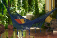 Load image into Gallery viewer, Outdoor undercover cotton Mayan Legacy hammock with hand crocheted tassels King Size Blue