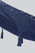Load image into Gallery viewer, Outdoor undercover cotton Mayan Legacy hammock with hand crocheted tassels King Size Blue