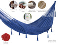 Load image into Gallery viewer, Outdoor undercover cotton Mayan Legacy hammock with hand crocheted tassels King Size Blue