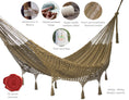 Load image into Gallery viewer, Outdoor undercover cotton Mayan Legacy hammock with hand crocheted tassels Queen Size Cedar