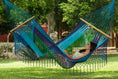 Load image into Gallery viewer, Mayan Legacy King Size Outdoor Cotton Mexican Resort Hammock With Fringe in Oceanica Colour