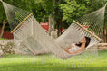 Load image into Gallery viewer, Mayan Legacy Queen Size Outdoor Cotton Mexican Resort Hammock With Fringe in Cream Colour