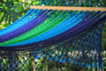 Load image into Gallery viewer, Mayan Legacy Queen Size Outdoor Cotton Mexican Resort Hammock With Fringe in Oceanica Colour