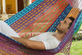 Load image into Gallery viewer, Outdoor undercover cotton Mayan Legacy hammock with hand crocheted tassels King Size Colorina