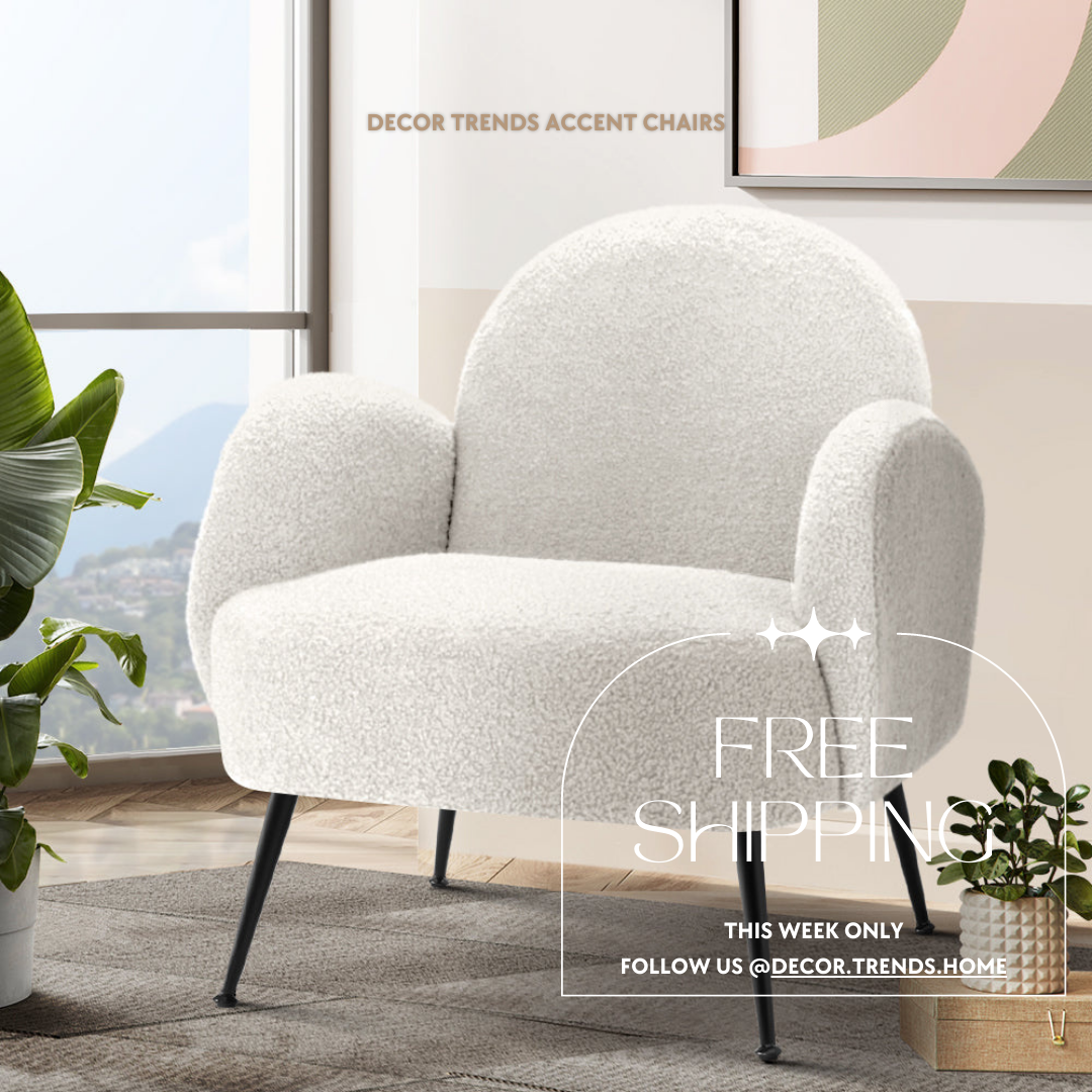 Armchair Upholstered Lounge Chair Accent Couch Sherpa Boucle Sofa White Light Beige Bedroom