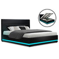 Load image into Gallery viewer, Artiss Bed Frame Double Size LED Gas Lift Black LUMI
