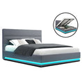 Load image into Gallery viewer, Artiss Bed Frame Queen Size LED Gas Lift Grey LUMI
