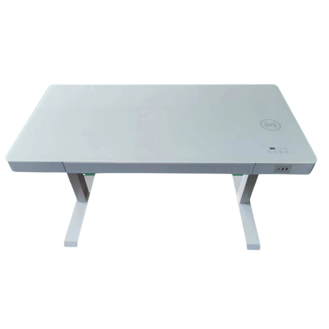 Standing Desk Electric Height Adjustable Sit Stand Toughened Glass Top Single Motor Wireless Charger