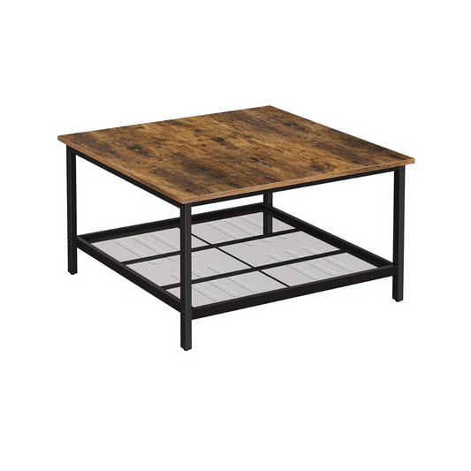 VASAGLE Coffee Table Square Cocktail Table with Spacious Table Top Robust Steel Frame and Mesh Storage Shelf Industrial Style for Living Room Rustic Brown and Black LCT065B01