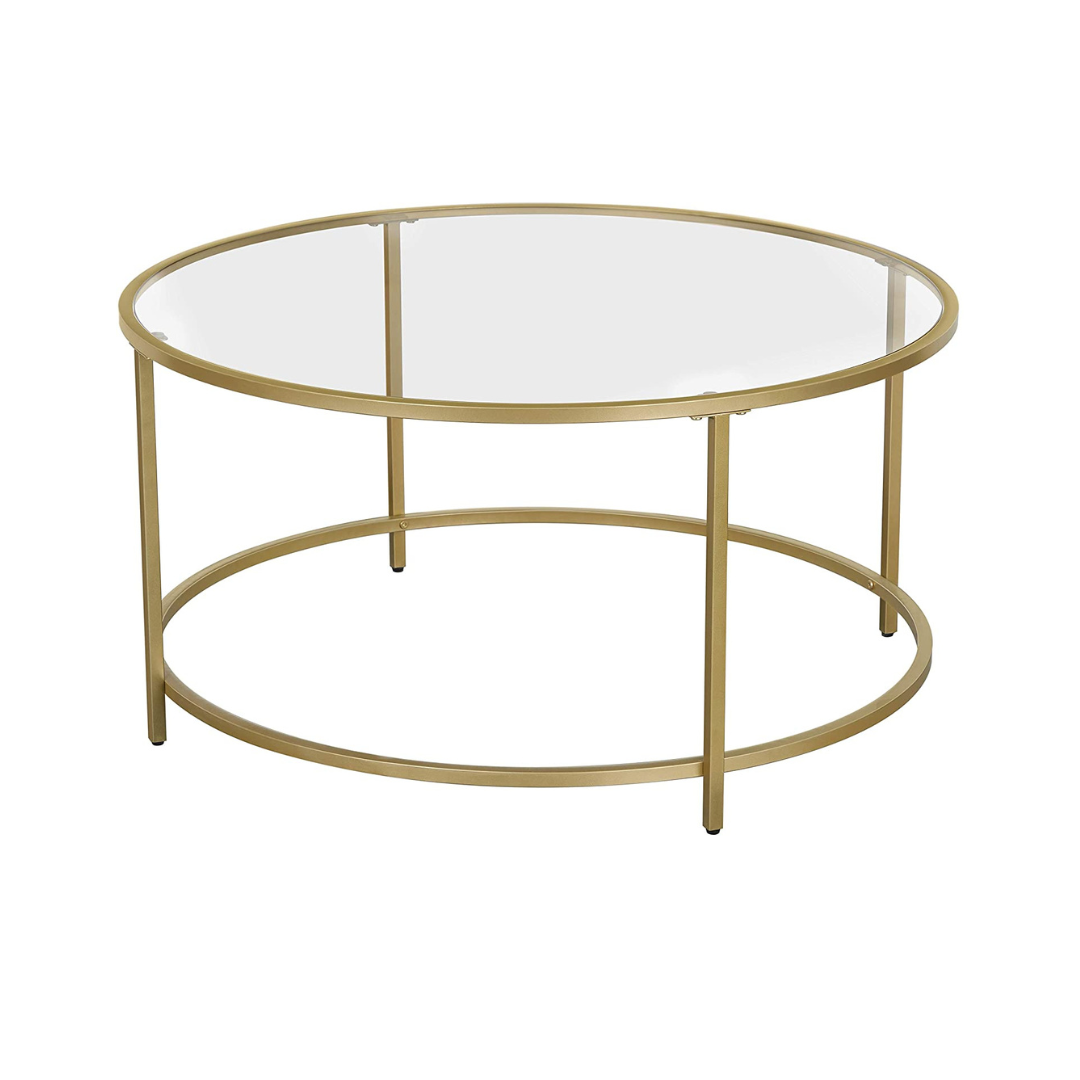 Gold Glass Table with Golden Iron Frame Stable and Robust Tempered Glass