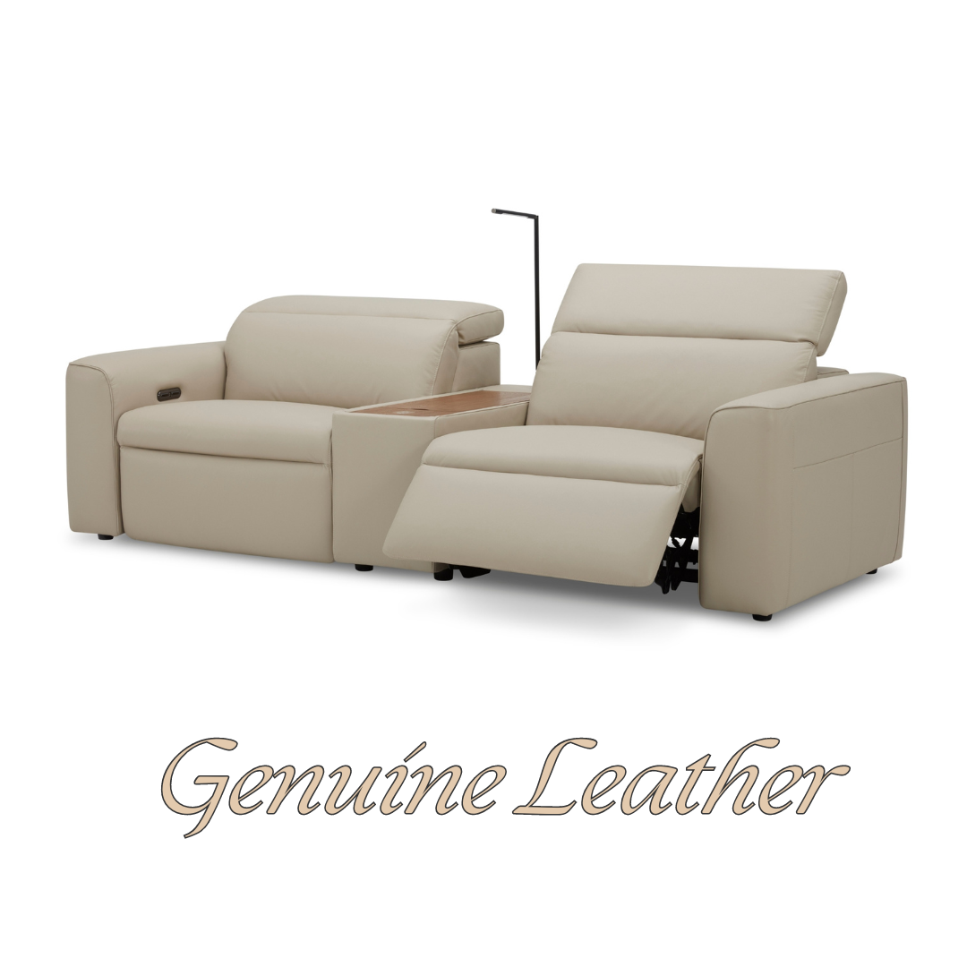 Hallie  2 Seater Genuine Leather Sofa Lounge Electric Powered Recliner Beige