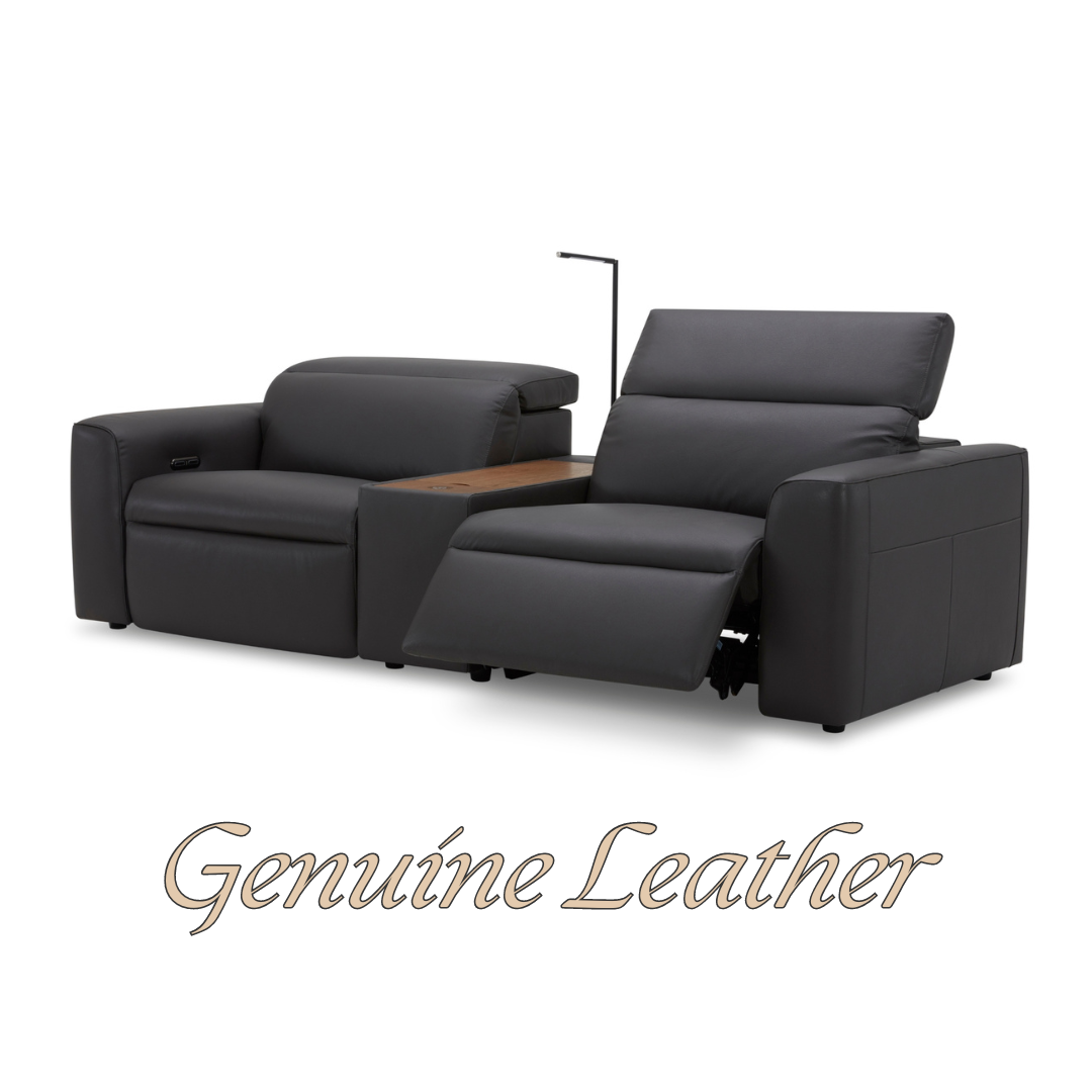 Hallie  2 Seater Genuine Leather Sofa Lounge Electric Powered Recliner Graphite