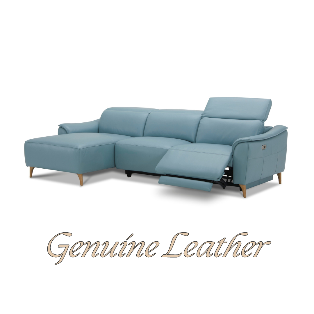 Inala 2 Seater Genuine Leather Sofa Lounge Electric Powered Recliner RHF Chaise Blue