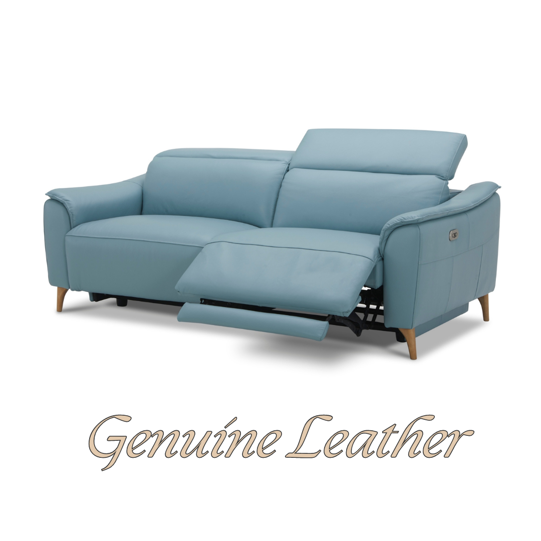 Inala 2.5 Seater Genuine Leather Sofa Lounge Electric Powered Recliner Blue
