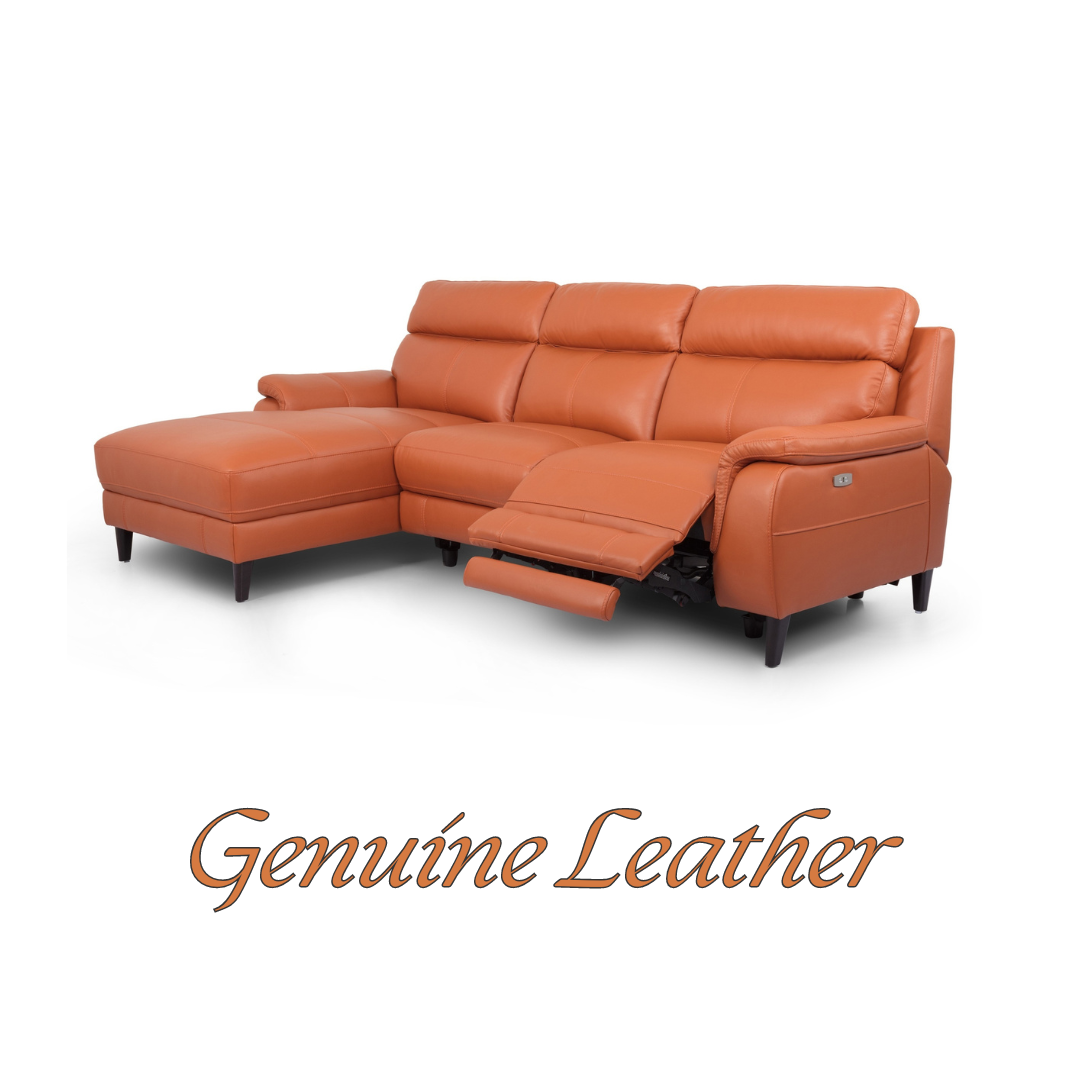 Ella  3 Seater Genuine Leather Sofa Lounge Electric Powered Recliner LHF Chaise Tan