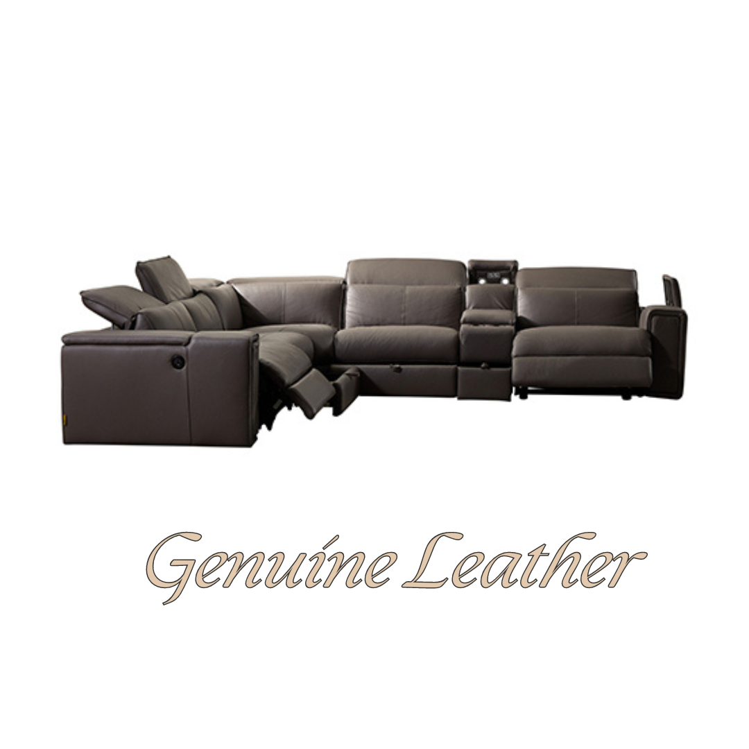 Corner Sofa Square Wedge Finest Genuine Leather Grey Electric Recliner Storage Drawer with 2x Cup Holders Lounge Set for Living Room