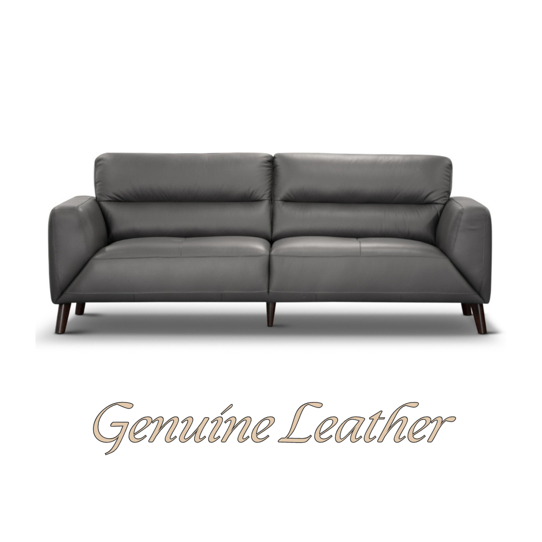 Downy  Genuine Leather Sofa 3 Seater Upholstered Lounge Couch - Gunmetal